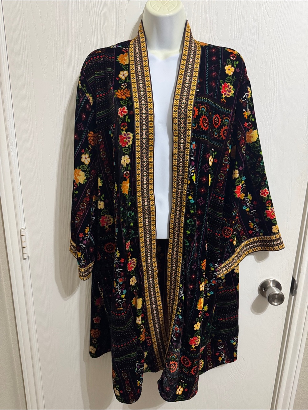 Pioneer Woman Velvet Kimono Burnout Open Front Vibrant Floral Cardigan Large
